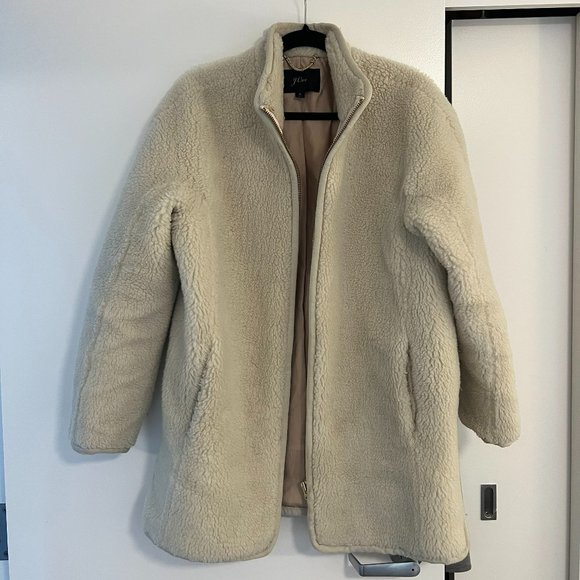 J. Crew Zip-up Plush Fleece Teddy Coat, Scottish Lamb, Size M - Picture 3 of 8